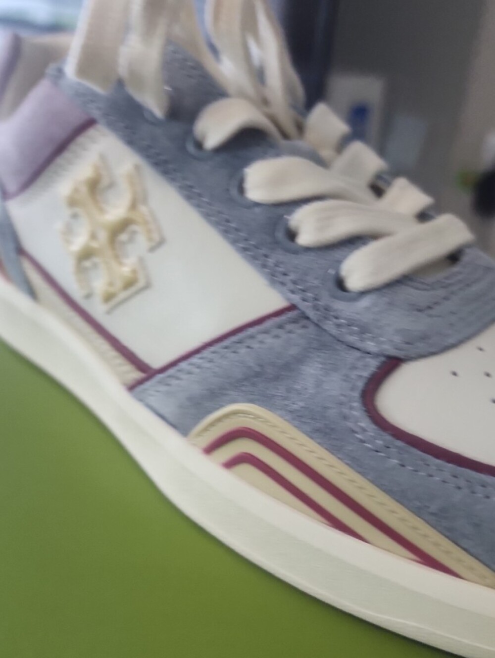 Tory Burch Suede and Leather Low-Top Sneaker in Light Blue, Cream and Pink - Picture 12 of 15